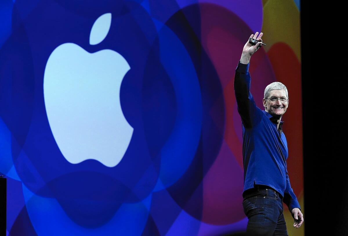 Apple’s entry into TV or film production would add yet another threat to the traditional cable bundle that has long been the backbone of media conglomerates. Above, Apple CEO Tim Cook spearks in San Francisco.