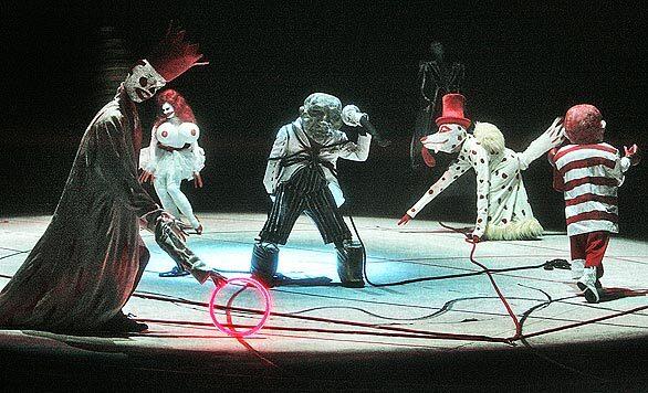 Dress rehearsal gets underway for Los Angeles Opera's new production of Wagner's "Das Rheingold," opening Saturday (Feb. 21) at the Dorothy Chandler Pavilion. Gordon Hawkins, center, stars as Alberich.