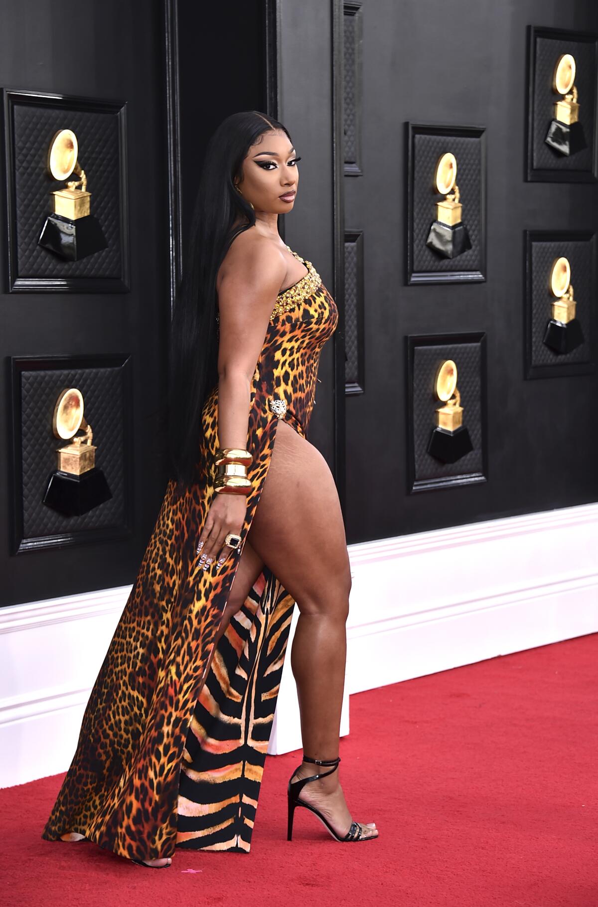 Megan Thee Stallion arrives at the 64th Grammy Awards 