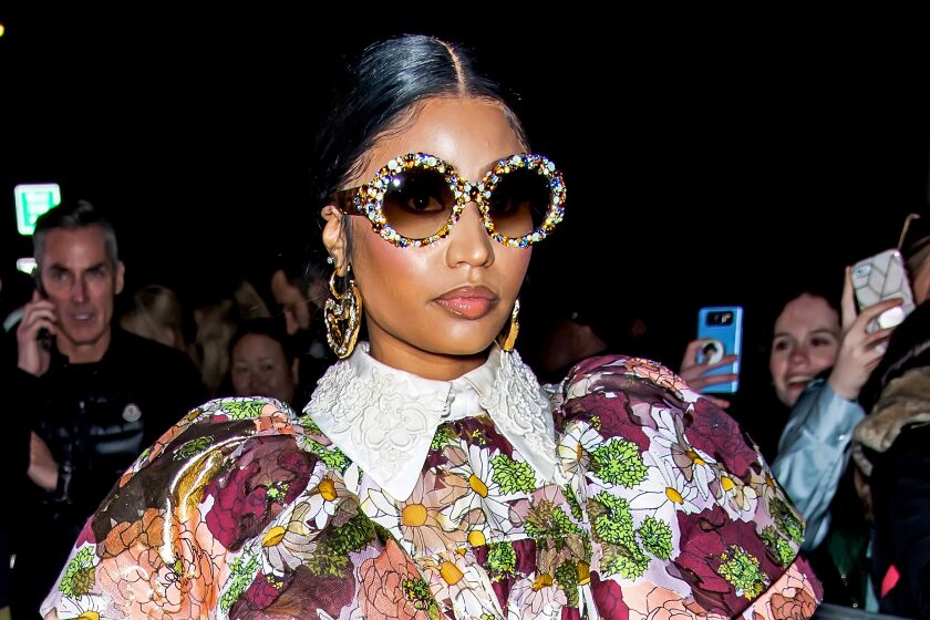 Rapper Nicki Minaj is seen leaving the Marc Jacobs Fall 2020 runway show during New York Fashion Week on Feb. 12, 2020.