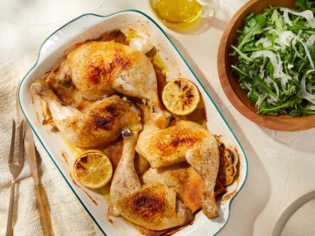 Roasted Chicken Legs with Fennel and Arugula Salad