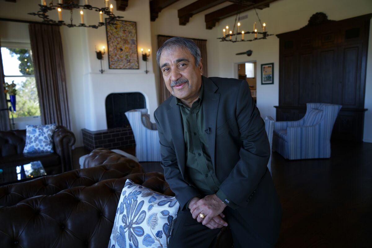 UC San Diego Chancellor Pradeep Khosla at his home during a recent interview with the San Diego Union-Tribune. Khosla is expected to be appointed to another five-year term.
