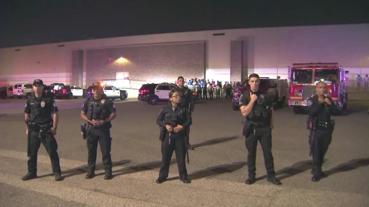 Law enforcement officers stand in a line.