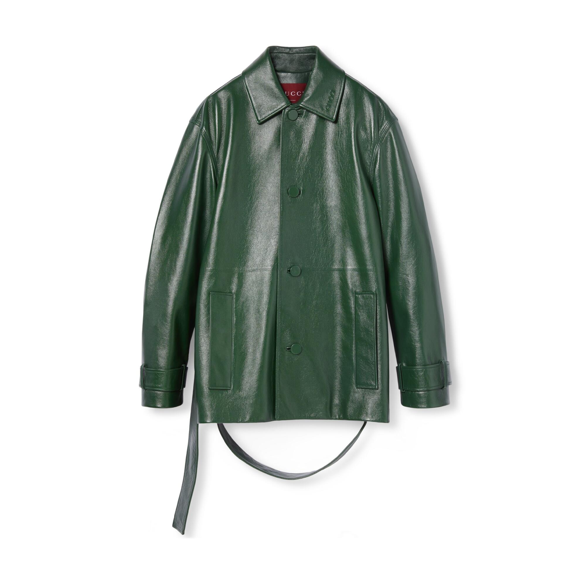 Gucci green shiny leather trench coat