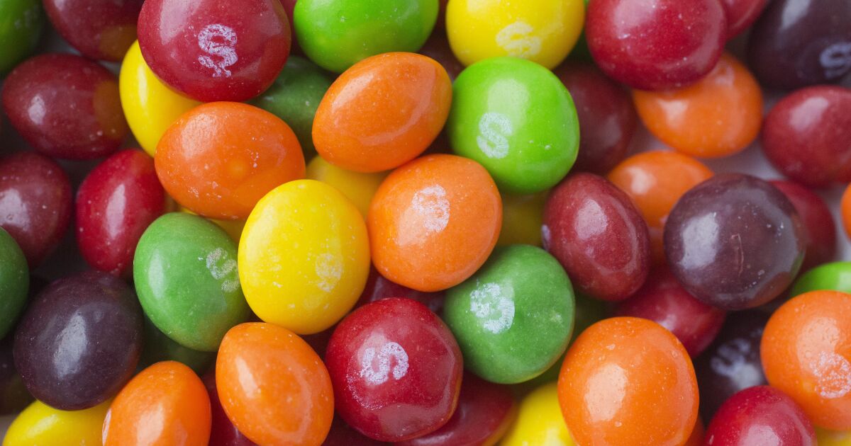 The California bill would ban Skittles, candy with toxic additives