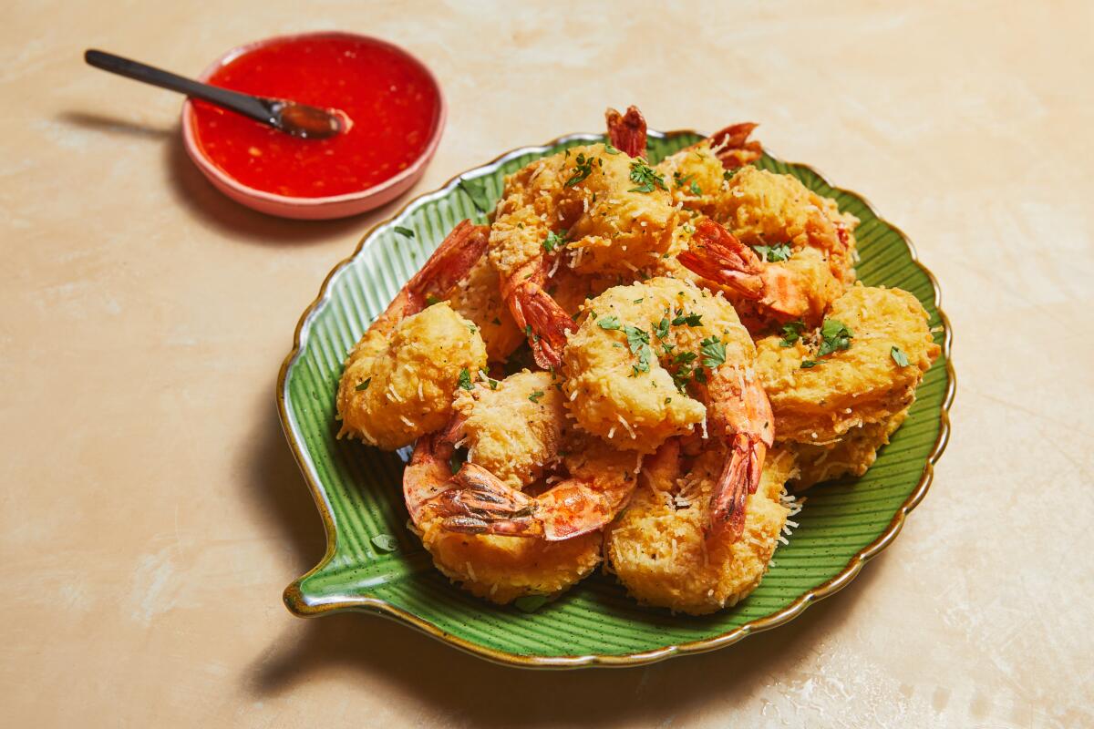 EL SEGUNDO, CA - Thursday, July 27, 2023: Fried shrimp, made at the LA Times Test Kitchen in El Segundo