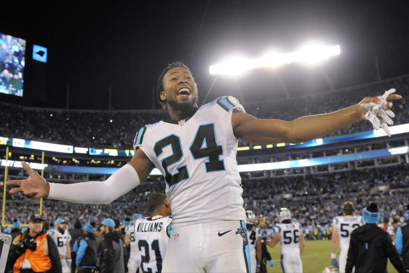 Panthers defensive back Josh Norman celebrates after the NFC championship game against the Arizona Cardinals.