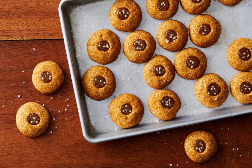 LOS ANGELES - THURSDAY, November 14, 2019: Salted Butterscotch Thumbprints. Food Stylist by Ben Mims / Julie Giuffrida and shot at Proplink Tabletop Studio in downtown Los Angeles on Thursday, November 14, 2019. (Leslie Grow / For the Times)