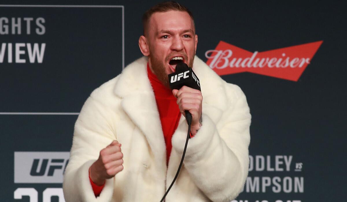 Conor McGregor addresses the media during the UFC 205 news conference in New York on Nov. 10.