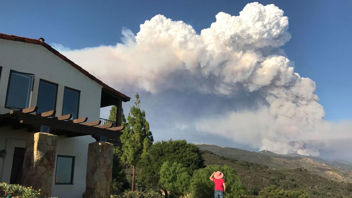 The Whittier fire burns in the Santa Ynez Mountains near Goleta.