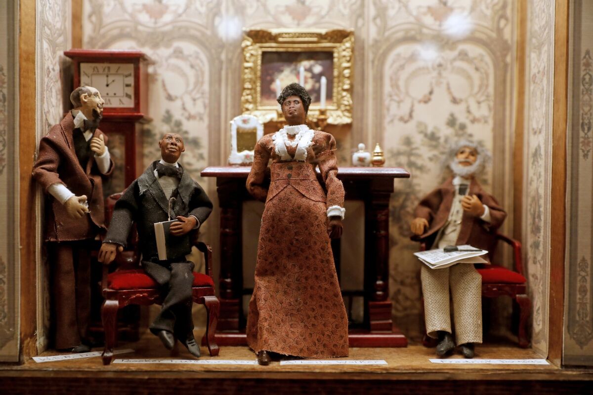 "The Life and Times of Madame CJ Walker," on loan from the African American Museum of Miniatures, a collection by Karen Collins, on display at "21 Collections: Every Object Has a Story" exhibit in the Getty Gallery at the Central Library in Los Angeles.