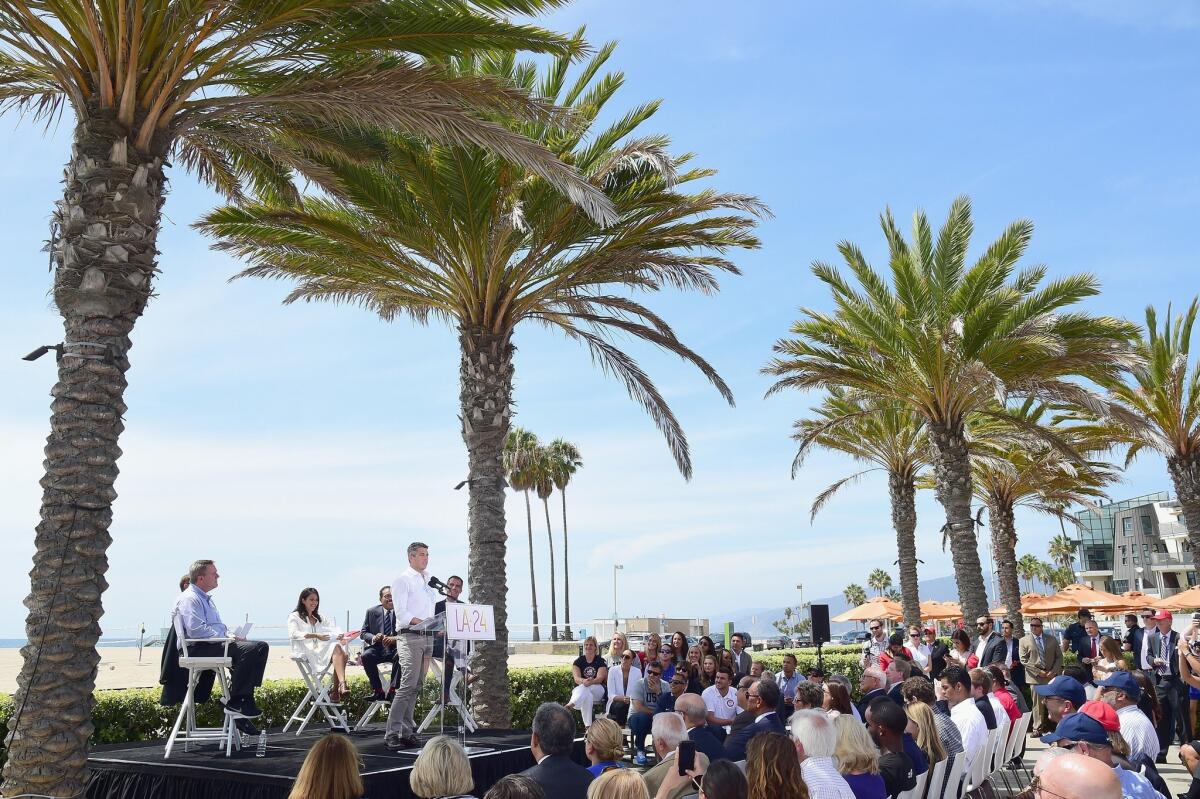 LA 2024 Chairman Casey Wasserman speaks at a news conference on Sept. 1 in Santa Monica.