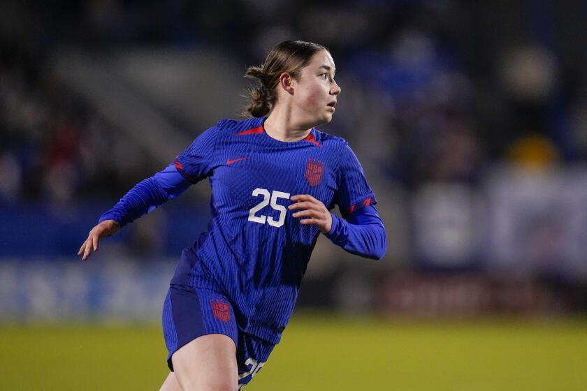 United States' Olivia Moultrie participates in the second half of a women's international friendly soccer match between the United States and China, Tuesday, Dec. 5, 2023, in Frisco, Texas. The U.S. won 2-1. (AP Photo/Julio Cortez)
