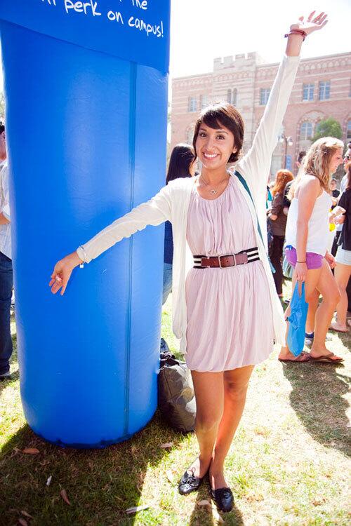 Denise Navarro, 18, in a Forever 21 dress and jacket, American Eagle belt and Aldo shoes. She says she's "chic and simple."