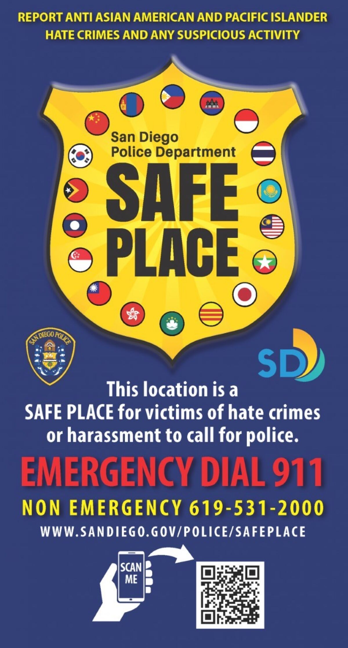 This decal will be displayed at participating La Jolla businesses as part of San Diego's "Safe Place" program.