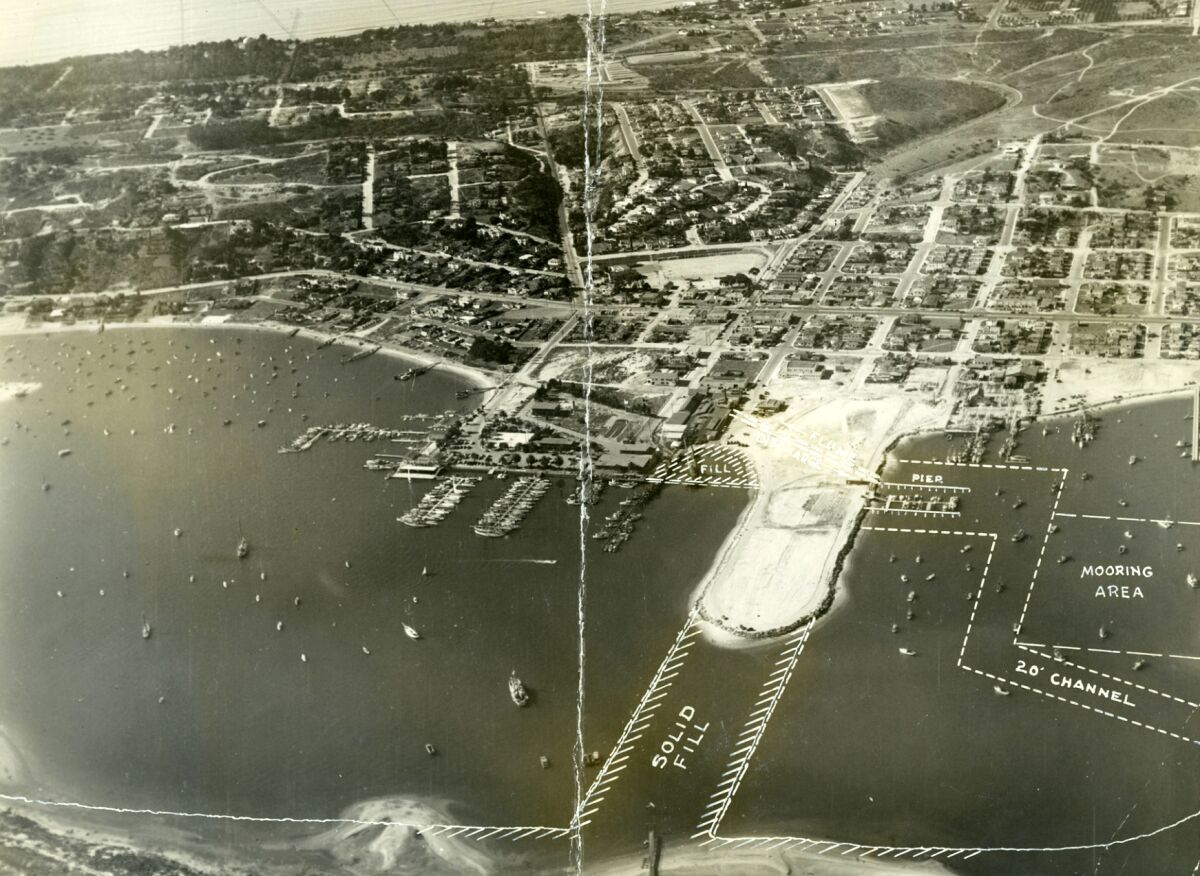 A 1948 photo illustration shows the plan to extend what was once known as the Byron Street causeway to Shelter Island.