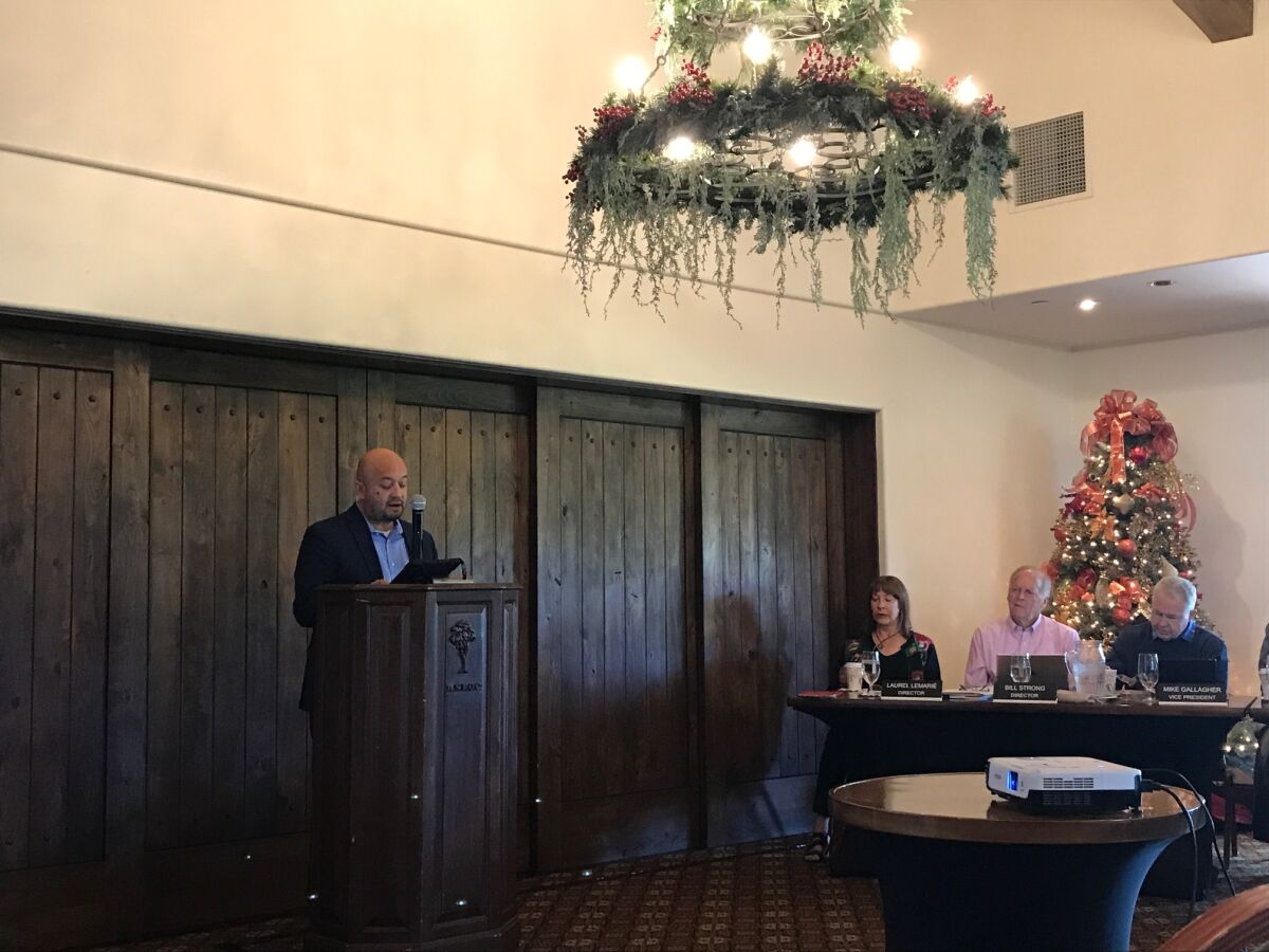 Race Communications CEO Raul Alcarez speaks at the Dec. 5 RSF Association meeting.