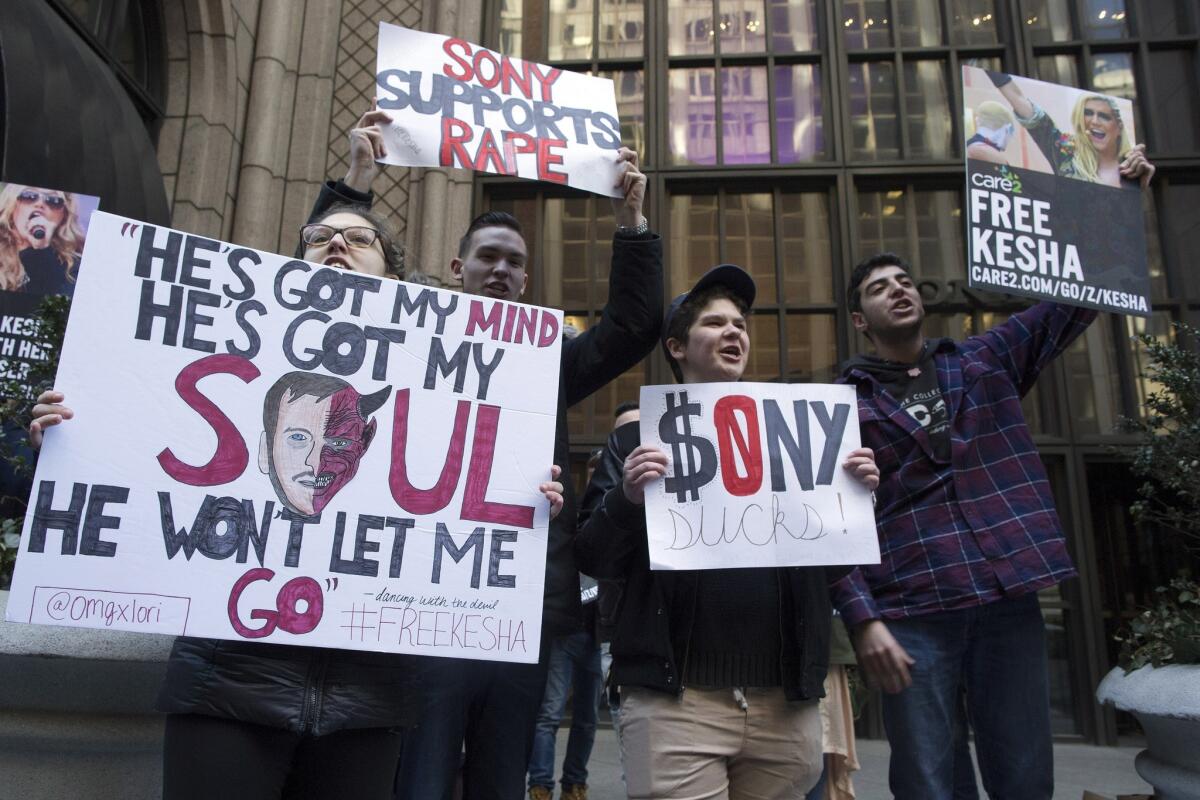 Kesha fans rally outside Sony headquarters in New York on Feb. 26, 2016, to demand her release from Dr. Luke's Kemosabe Records.