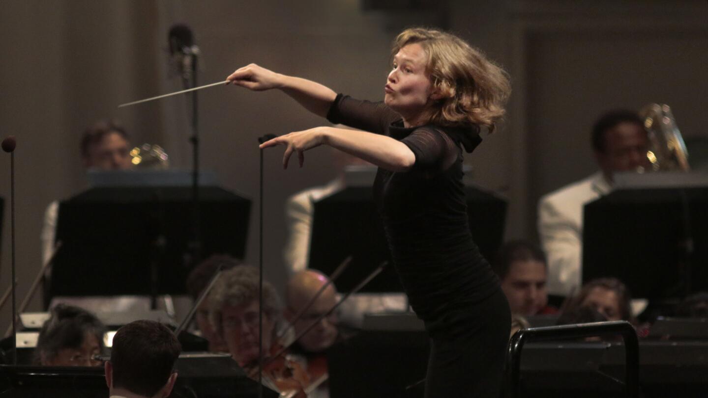 Mirga Grazinyte-Tyla led the Los Angeles Philharmonic in her first outing at the Hollywood Bowl.