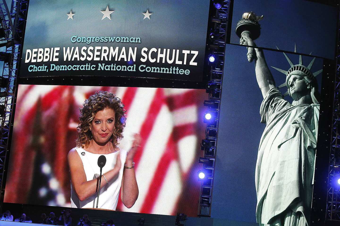 Democratic National Committee Chairwoman Debbie Wasserman Schultz officially opens the Democratic convention at Time Warner Cable Arena in Charlotte, N.C.