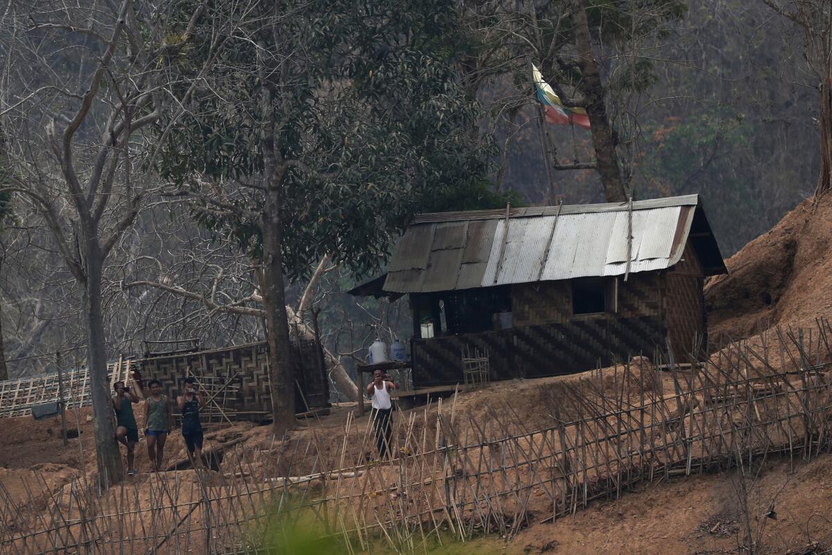 A long-range view of Myanmar soldiers at an army camp
