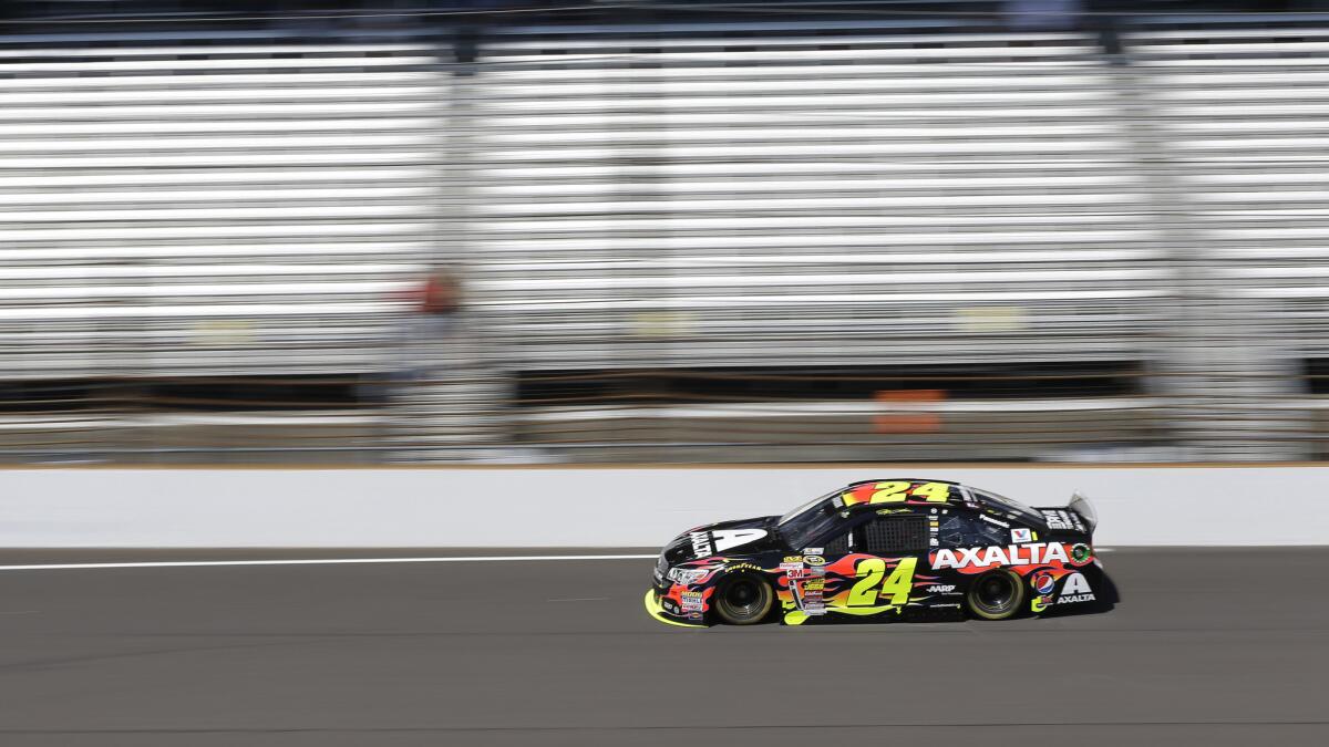 Jeff Gordon takes part in a NASCAR Sprint Cup practice session Friday in preparation for Sunday's Brickyard 400 at Indianapolis Motor Speedway.