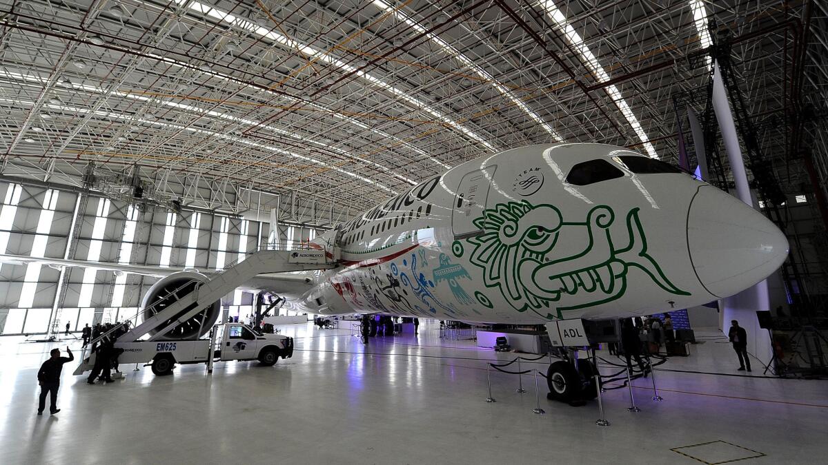 An Aeromexico Boeing 787-9 Dreamliner, called Quetzalcoatl, is unveiled in Mexico City on Oct. 20. Delta has invested in Aeromexico to help capitalize on the travel demand between Mexico and the United States. (Pedro Pardo / AFP/Getty Images)