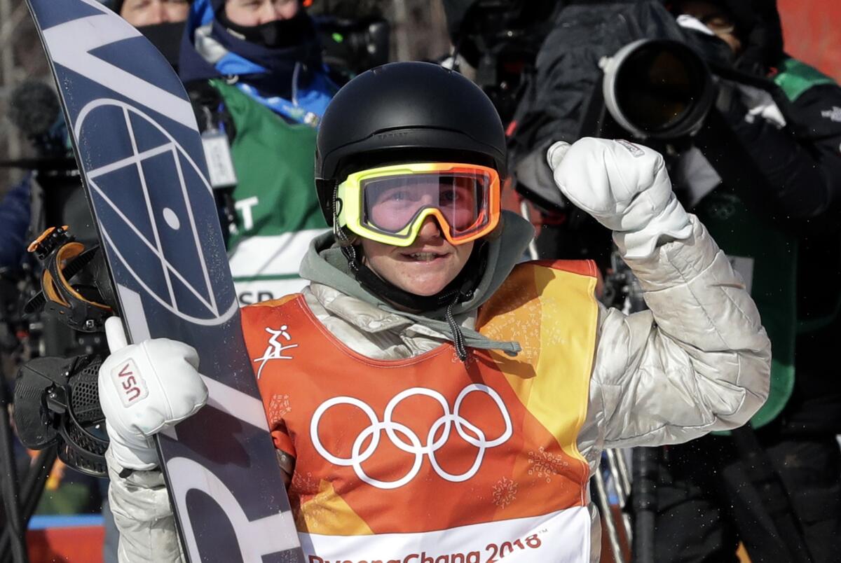 Red Gerard reacts to his score during the men's slopestyle final.