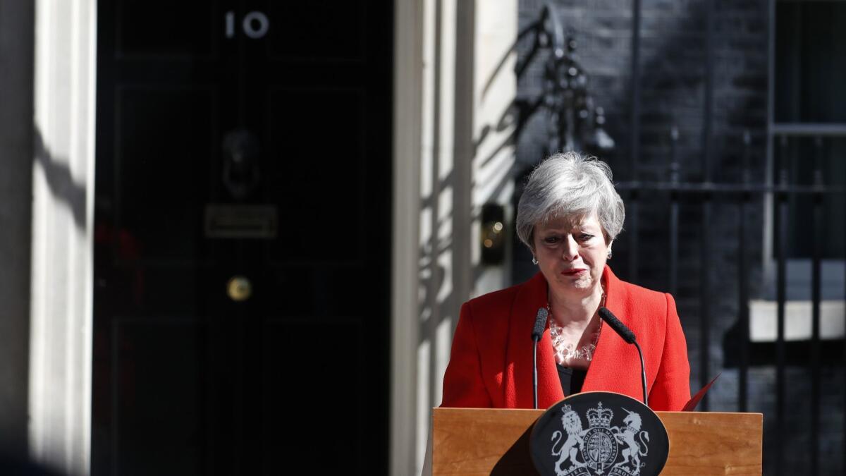 British Prime Minister Theresa May speaks outside 10 Downing St. in London on May 24.