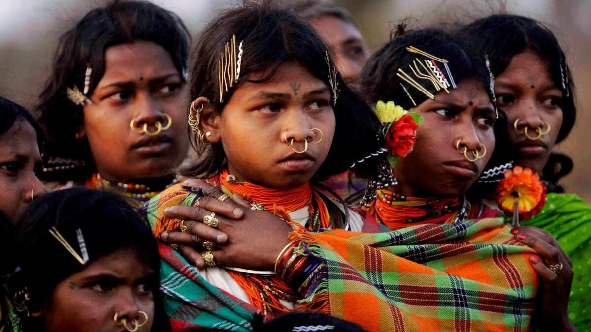 Girls of Dongaria Kondh, an 8,000-strong tribe of indigenous people in India, pictured in 2012.