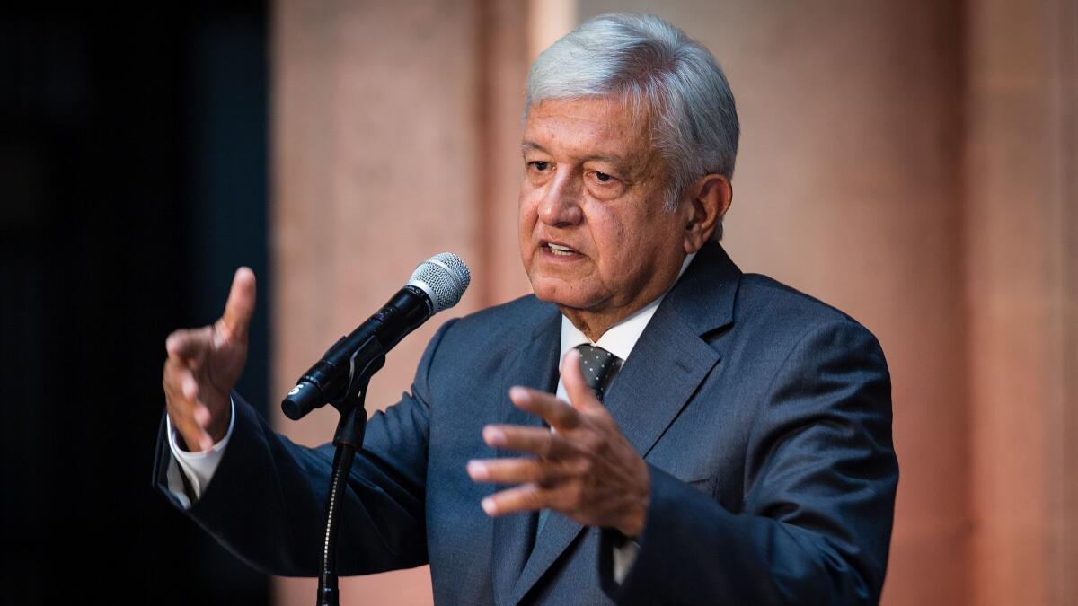 Newly elected president of Mexico, Andres Manuel Lopez Obrador, speaks during a news conference after a private meeting with outgoing President Enrique Peña Nieto.
