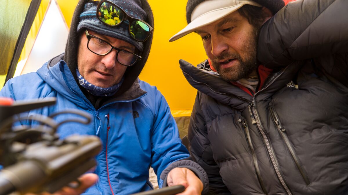 Mark Synnott, left, and Renan Ozturk in "Lost on Everest" on National Geographic.