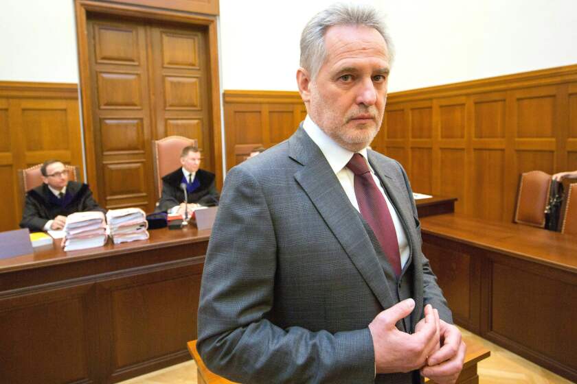 Ukrainian oligarch Dmytro Firtash is pictured prior to a public hearing at the higher regional court in Vienna on February 21, 2017. - The Austrian appeals court authorised the extradition to the United States of Ukrainian oligarch Dmytro Firtash on bribery charges, overturning an earlier ruling. Firtash, 51, one of Ukraine's richest men and previously an ally of ousted president Viktor Yanukovych, was arrested in Austria in March 2014. (Photo by Georges SCHNEIDER / various sources / AFP) / Austria OUT (Photo credit should read GEORGES SCHNEIDER/AFP/Getty Images)