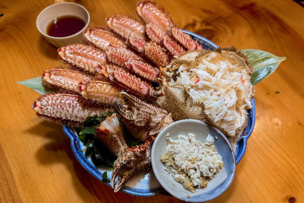 The seasonal hairy crab special at Izakaya Tonchinkan in Arcadia