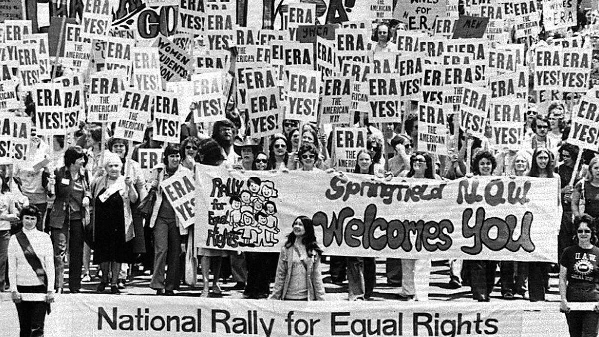 An estimated 10,000 demonstrators march to the Capitol in Springfield, Ill., to support the passage of the Equal Rights Amendment in May 1976.