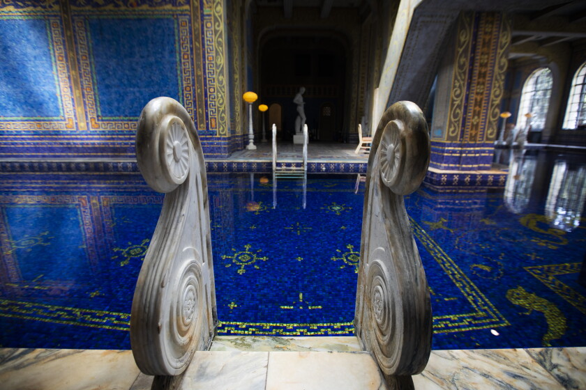 California celebrates its grand reopening in wake of
COVID-19 pandemic 5 SAN SIMEON, CA - OCTOBER 06: The pool ladders are made of marbel in the Roman Pool at Hearst Castle. It is a tiled indoor pool decorated with eight statues of Roman gods, goddesses and heroes on Tuesday, Oct. 6, 2020 in San Simeon, CA. Hearst Castle, one of California's most popular tourist attractions, has temporarily suspended their tours since mid-March due to the global coronavirus pandemic. (Francine Orr / Los Angeles Times)