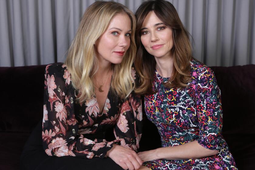 WEST HOLLYWOOD, CA-APRIL 8, 2019: Christina Appletgate and Linda Cardellini are photographed at Palihouse in West Hollywood. The two star in Netflix's upcoming comedy, "Dead to Me." (Katie Falkenberg / Los Angeles Times)