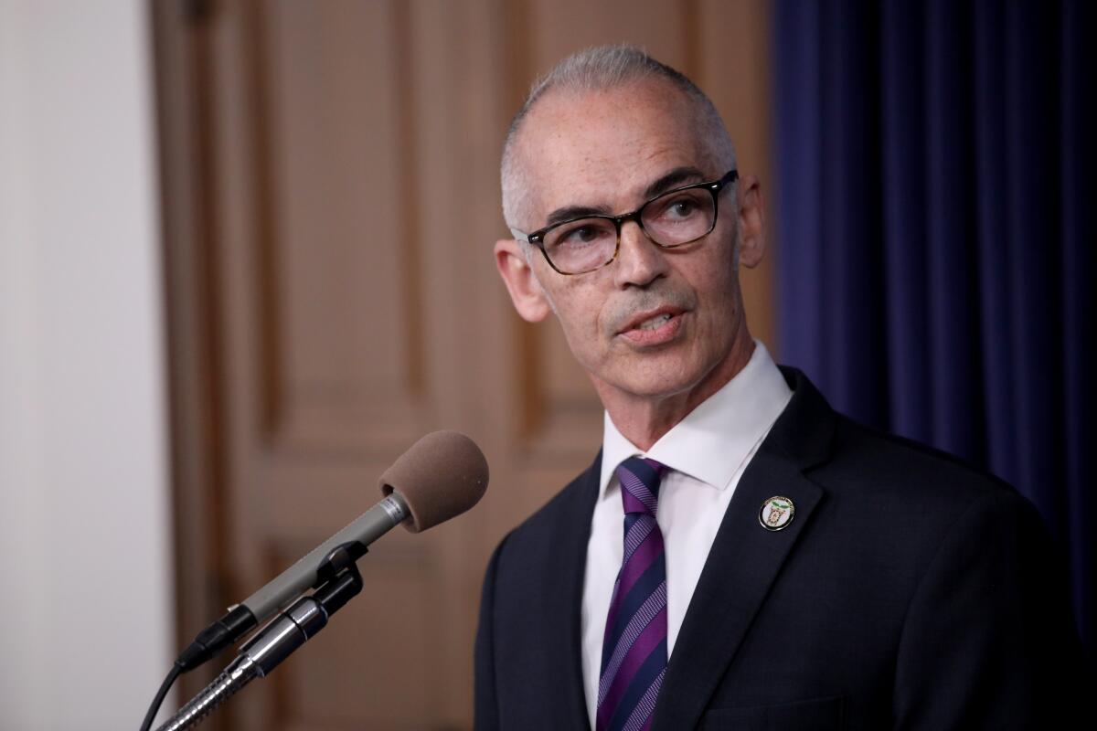 Los Angeles City Councilmember Mitch O'Farrell at a news conference in mid-October. 