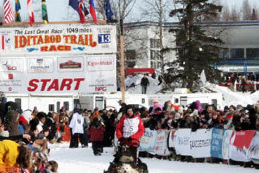 Lance Mackey sets off from Anchorage, Alaska, on Sunday on the first leg of the Iditarod Trail Sled Dog Race.