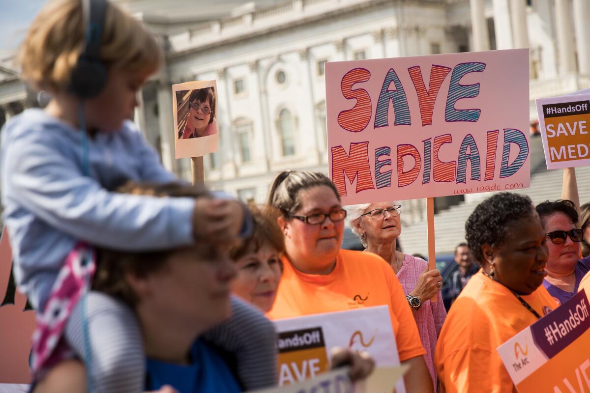Healthcare activists protest the Graham-Cassidy bill at the Capitol in Washington.