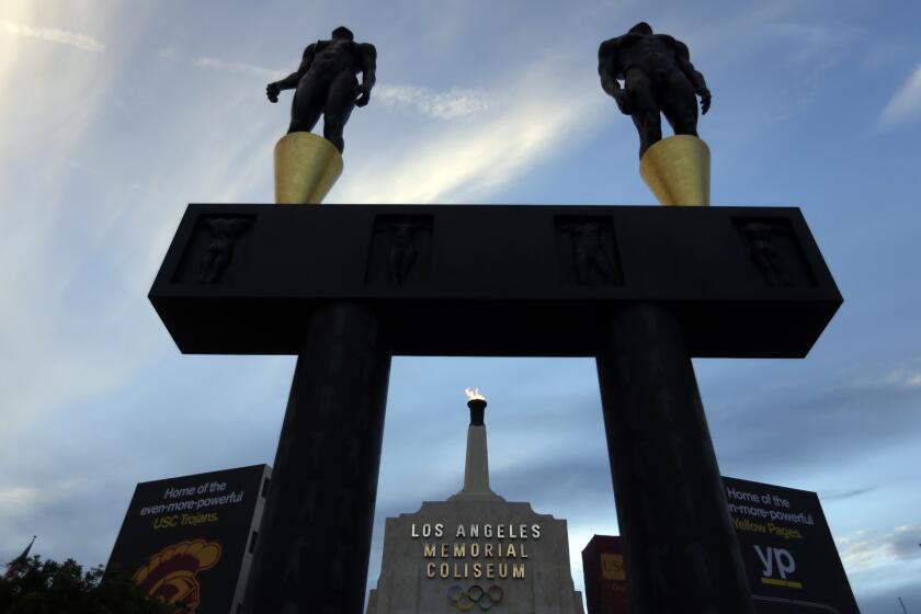 The facade of the Los Angeles Memorial Coliseum. The U.S. Olympic Committee on Tuesday named Los Angeles as its candidate for the 2024 Games.