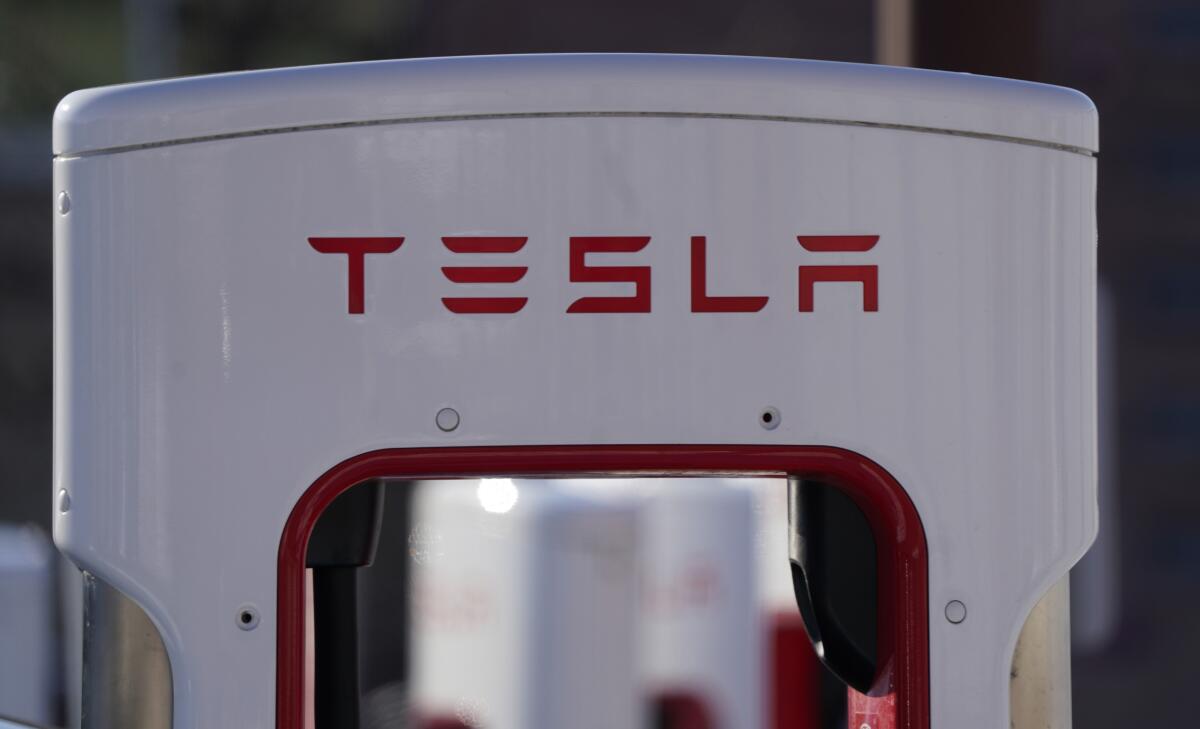 A Tesla electric vehicle charging station in Boulder, Colo. 