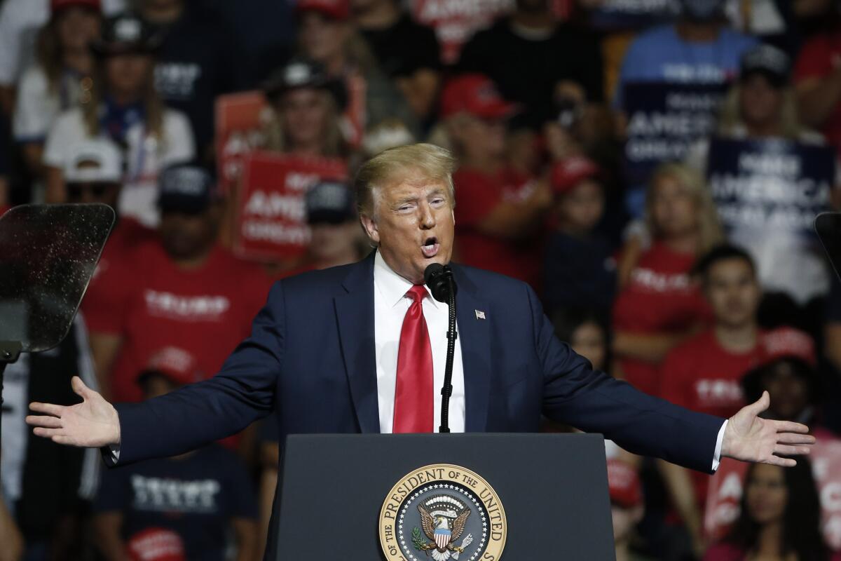 President Trump speaks during a campaign rally in Tulsa, Okla., on June 20.