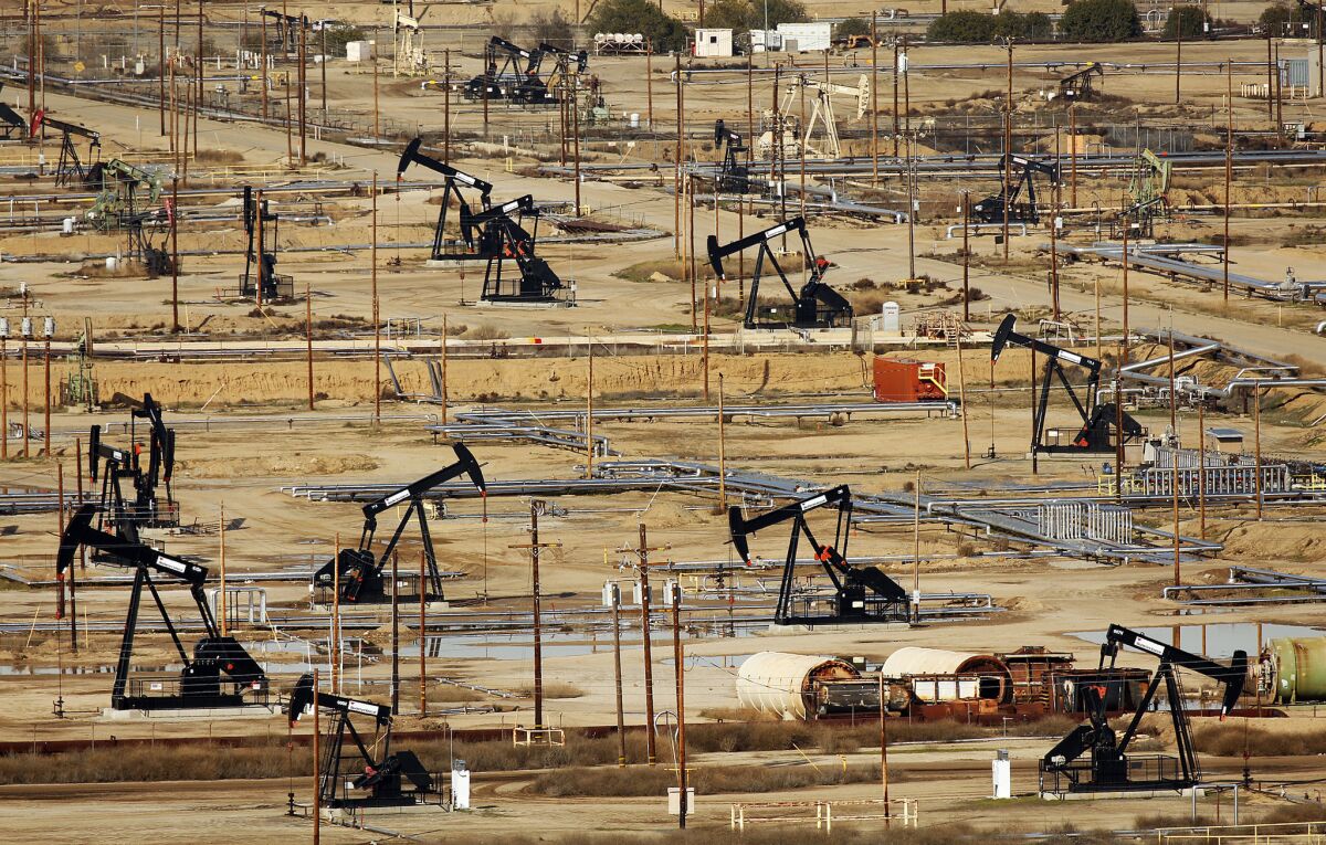 Oil from Kern County’s wells makes up about 70% of the state’s oil production. Above, a field in Bakersfield.