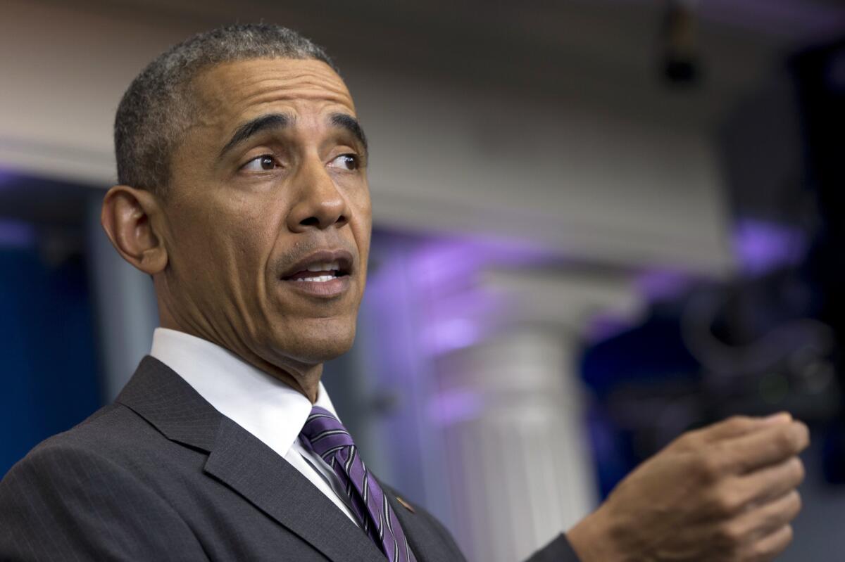 President Obama speaks in the Brady Press Briefing Room in Washington on Thursday. He announced Friday new steps to reduce gun violence, mainly by helping manufacturers understand what law enforcement agencies need from so-called smart guns.