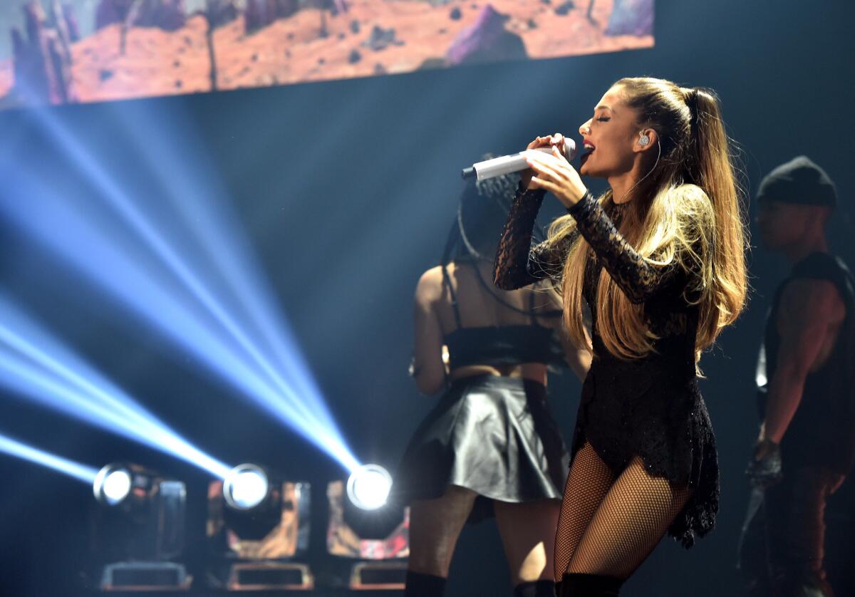 Singer Ariana Grande performs at the iHeartRadio Theater in Burbank.