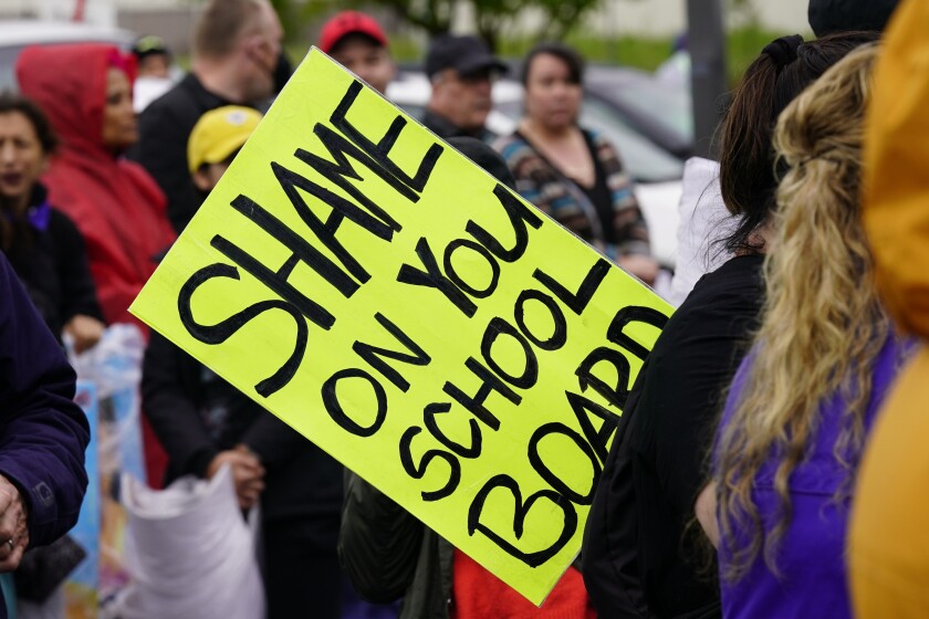 Teachers, parents, students and supporters of a strike against the SCUSD gather at Rosemont High School