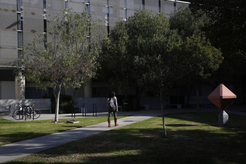 A student walks on the campus of Santa Monica City College. Community college students in California will be able to automatically transfer to nine historically black colleges or universities if they meet academic requirements.