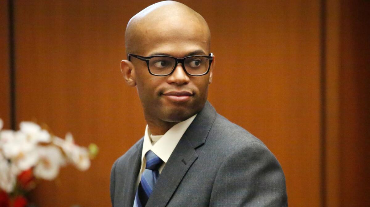 Ezeoma Chigozie Obioha appears in a Los Angeles courtroom during closing arguments in his murder trial. He was convicted of fatally shooting Carrie Jean Melvin in Hollywood on July 5, 2015.