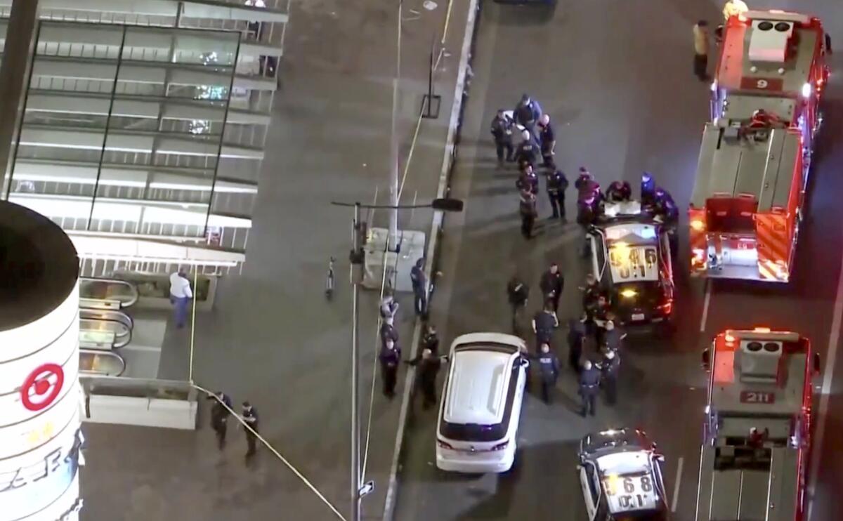 Ariel view of LAPD officers at Target store in downtown Los Angeles.